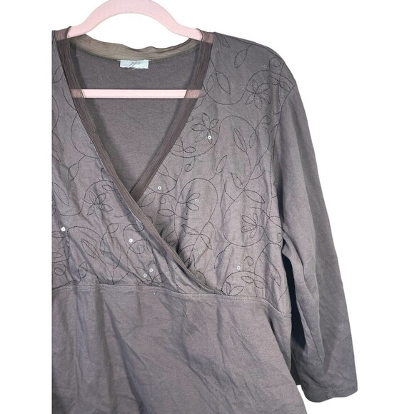 J Jill Top Shirt Women’s Plus Size 3X Cotton Embroidered Sequins Sage Green Wrap - Picture 7 of 9